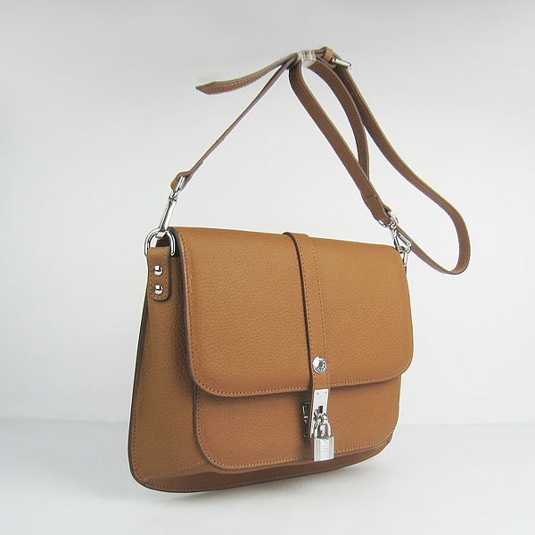 Fake Hermes Togo Leather Messenger Bag Light Coffee 8079 - Click Image to Close